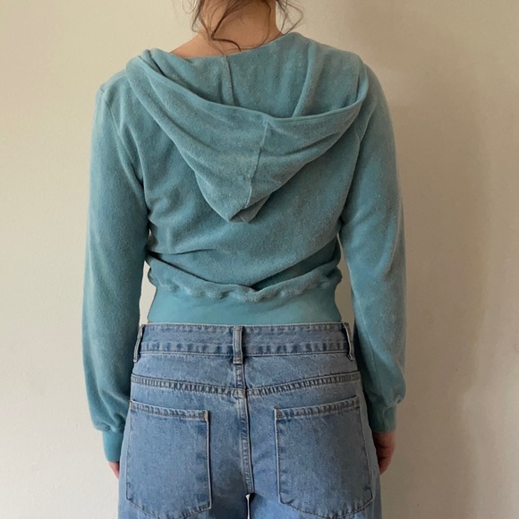 Y2K Blue Terry Cloth Rampage Clothing Crop Zip Up Hoodie Sweatshirt - Picture 2 of 6